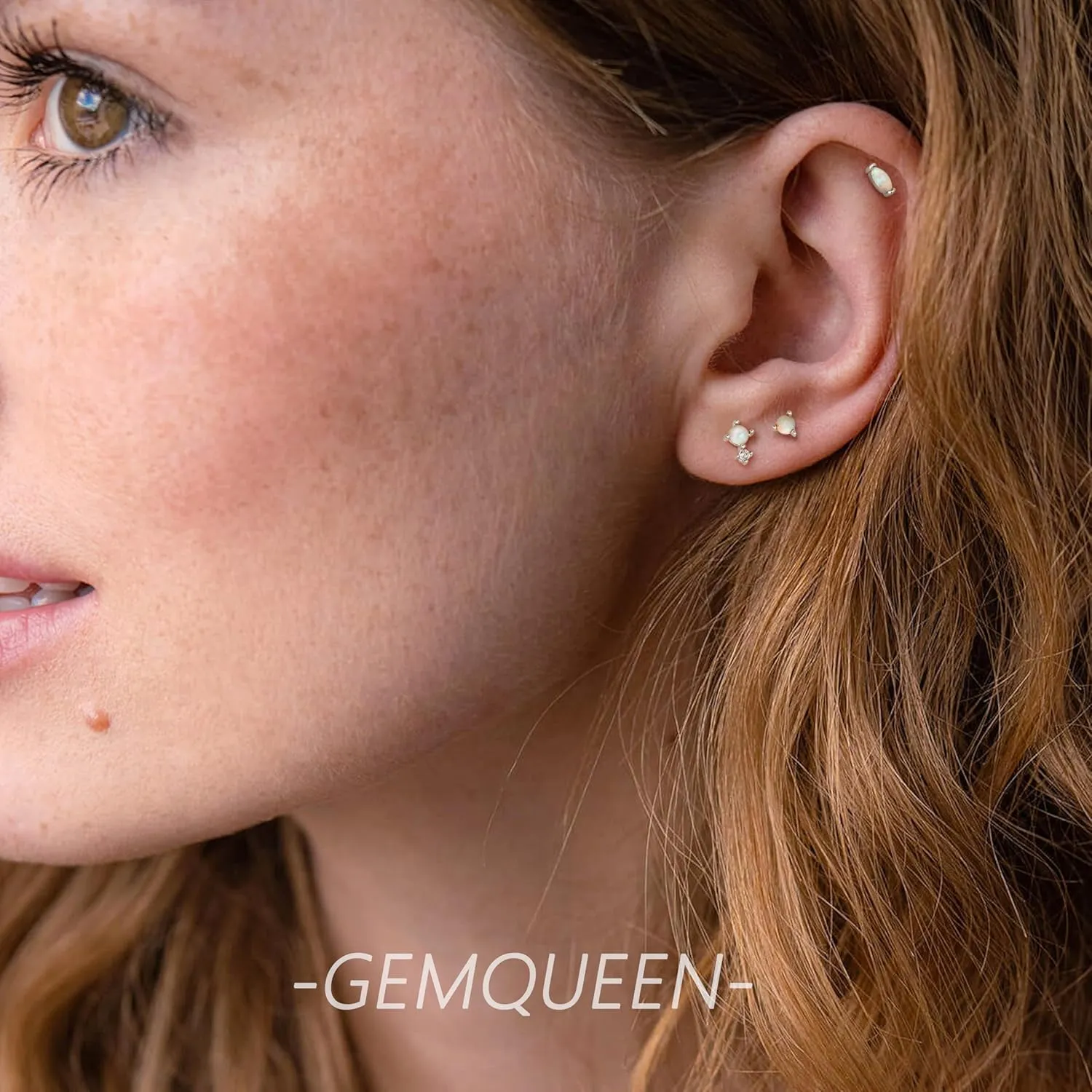 G23 Implant Grade Titanium Flat Back Earrings Studs: 14K Gold Hypoallergenic 3 Pcs 18G Internally Threaded Tragus Cartilage Helix Piercing Jewelry Opal Earring for Sensitive Ears Women Men