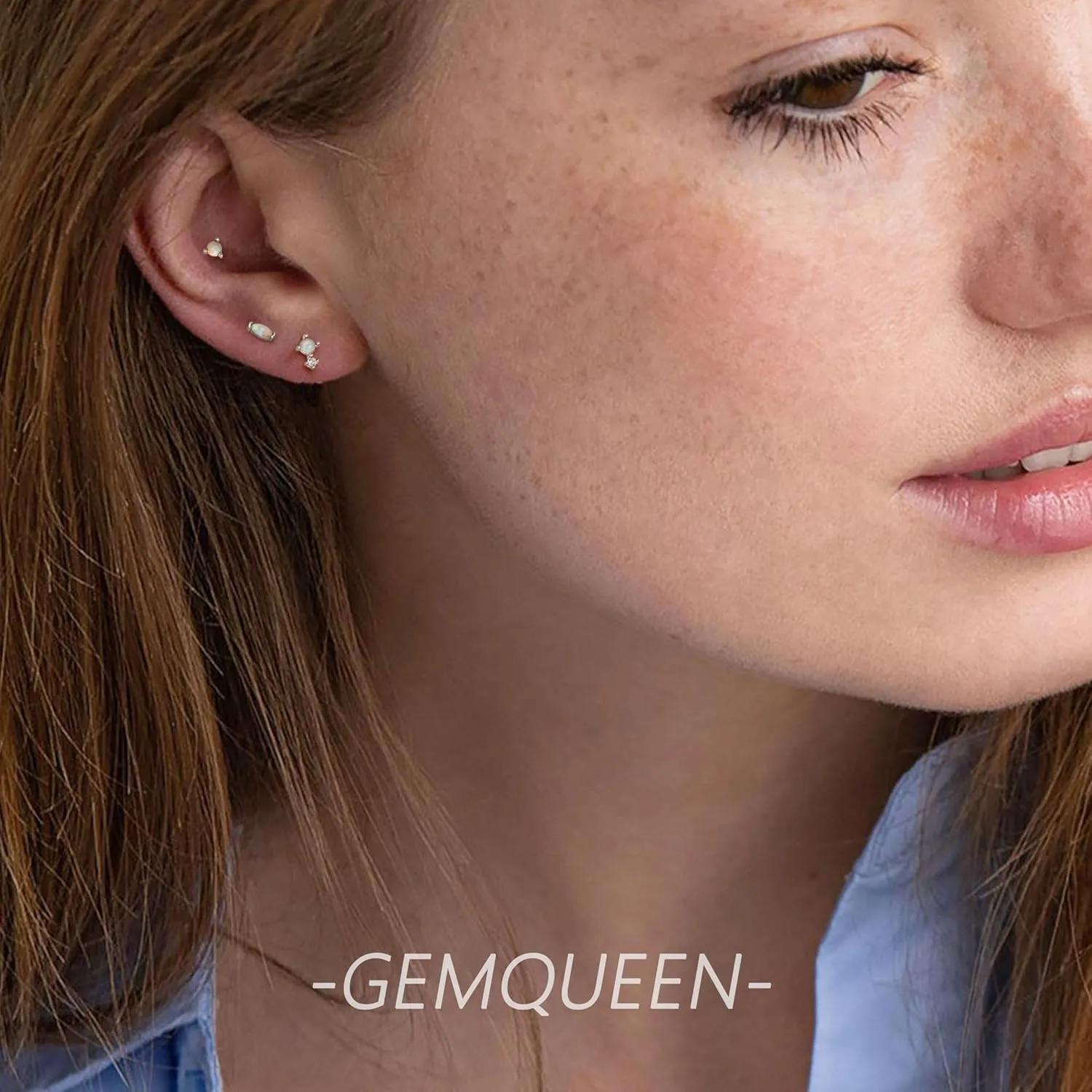 G23 Implant Grade Titanium Flat Back Earrings Studs: 14K Gold Hypoallergenic 3 Pcs 18G Internally Threaded Tragus Cartilage Helix Piercing Jewelry Opal Earring for Sensitive Ears Women Men