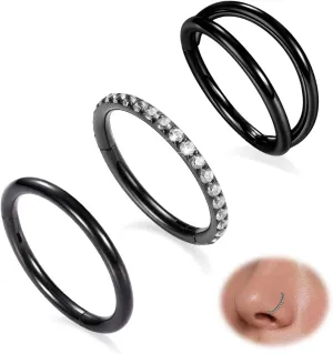 GAGABODY 2 Pcs Nose Rings 20G 18G 16G 14G 12G 10G 8G Surgical Steel Piercing Rings for Nose Septum Cartilage Helix Tragus Conch Rook Daith Lobe from 5mm to 16mm Seamless Hoop Unisex Hinged Earrings