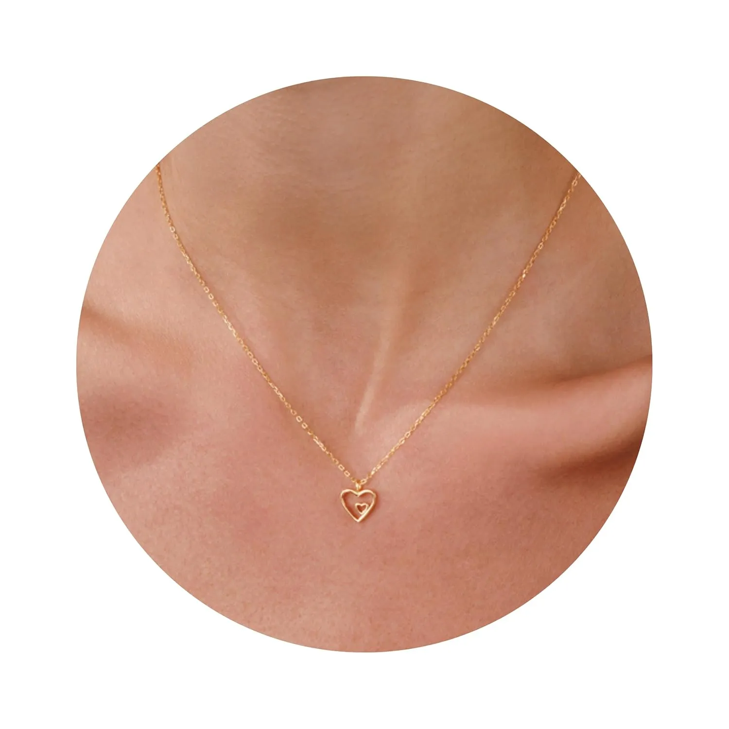 Galis Dainty Necklace for Women - 15.7" Gold Plated Chain with Dainty Hearts Pendant, Trendy and Simple Women's Jewelry, Diamond Solitaire Heart with Lobster Clasp, Minimalist Gift Ideas