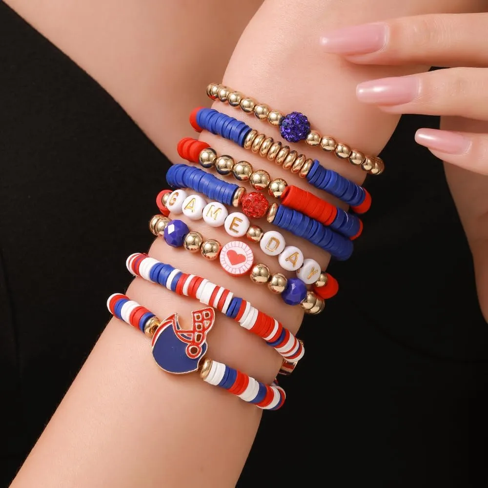 Game Day Bracelets for Women Football Party Favors Bracelets Heishi Clay Beaded Stretch Friendship Bracelets for Women Stackable Sports Football Mom Accessories Outfits Preppy Jewelry Gifts
