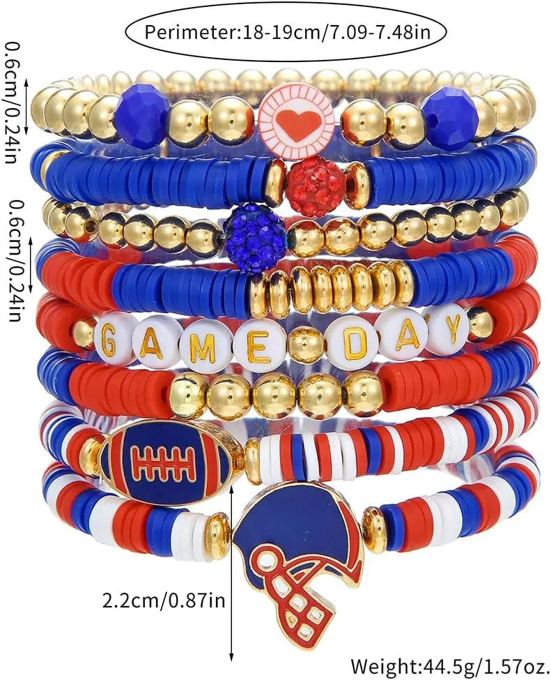 Game Day Bracelets for Women Football Party Favors Bracelets Heishi Clay Beaded Stretch Friendship Bracelets for Women Stackable Sports Football Mom Accessories Outfits Preppy Jewelry Gifts