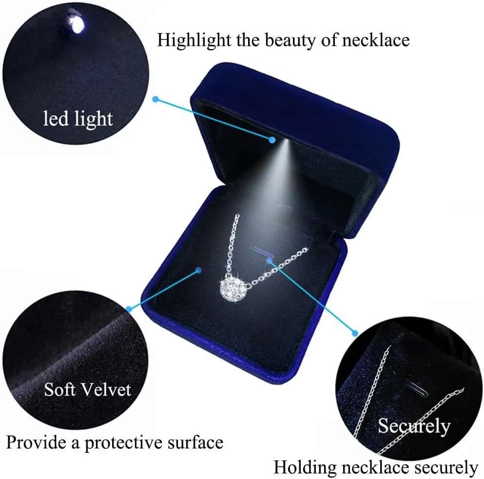 GBYAN Pendant Necklace Box with LED Light, Necklace Gift Box Velvet Jewelry Display Case for Proposal Engagement Wedding and Birthday,Blue