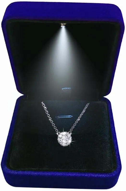 GBYAN Pendant Necklace Box with LED Light, Necklace Gift Box Velvet Jewelry Display Case for Proposal Engagement Wedding and Birthday,Blue