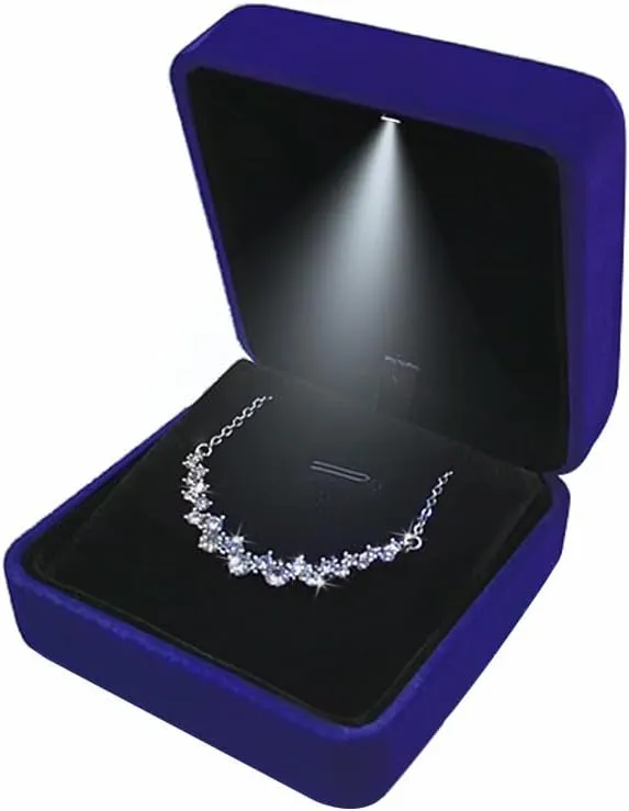 GBYAN Pendant Necklace Box with LED Light, Necklace Gift Box Velvet Jewelry Display Case for Proposal Engagement Wedding and Birthday,Blue