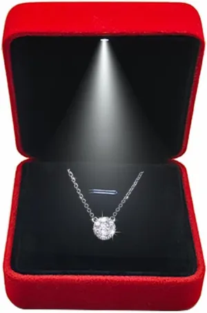 GBYAN Pendant Necklace Box with LED Light, Necklace Gift Box Velvet Jewelry Display Case for Proposal Engagement Wedding and Birthday,Red
