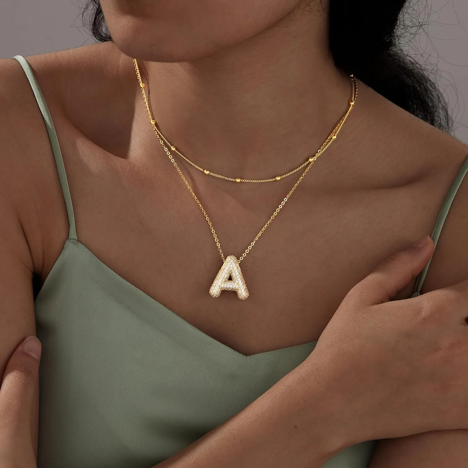 gelbesty Gold Bubble Letter Necklaces for Women,Initial Layered 14K Gold Plated Dainty Balloon Choker Necklace,Trendy Cute Chunky Cubic Zirconia Alphabet 26 A-Z Pendant Jewelry Gifts for Women