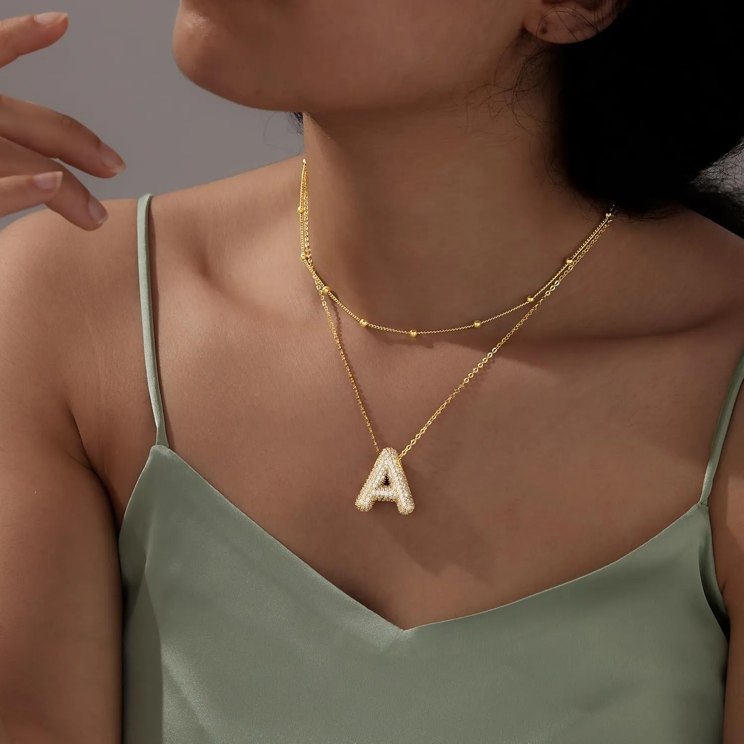 gelbesty Gold Bubble Letter Necklaces for Women,Initial Layered 14K Gold Plated Dainty Balloon Choker Necklace,Trendy Cute Chunky Cubic Zirconia Alphabet 26 A-Z Pendant Jewelry Gifts for Women