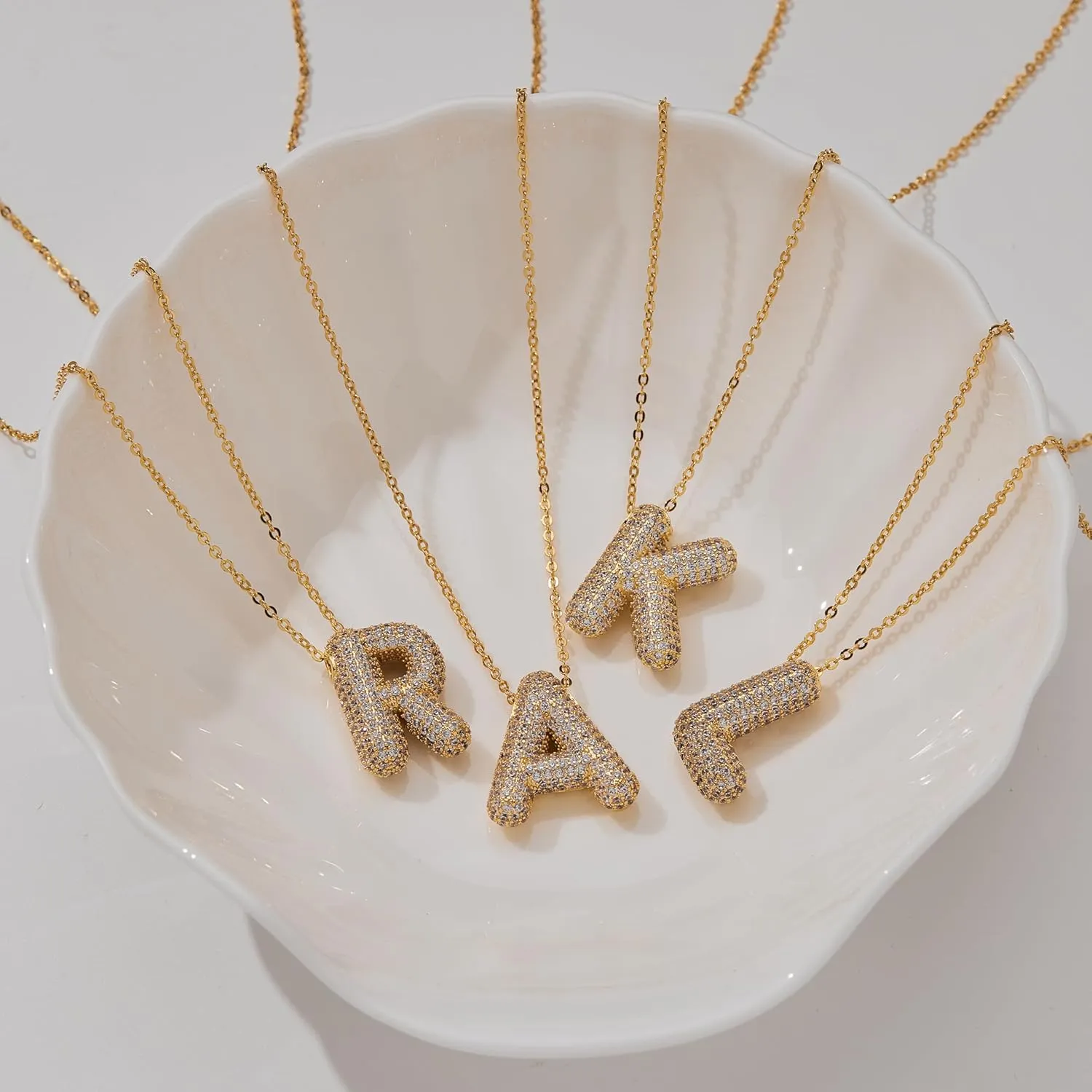 gelbesty Gold Bubble Letter Necklaces for Women,Initial Layered 14K Gold Plated Dainty Balloon Choker Necklace,Trendy Cute Chunky Cubic Zirconia Alphabet 26 A-Z Pendant Jewelry Gifts for Women
