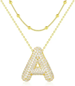 gelbesty Gold Bubble Letter Necklaces for Women,Initial Layered 14K Gold Plated Dainty Balloon Choker Necklace,Trendy Cute Chunky Cubic Zirconia Alphabet 26 A-Z Pendant Jewelry Gifts for Women