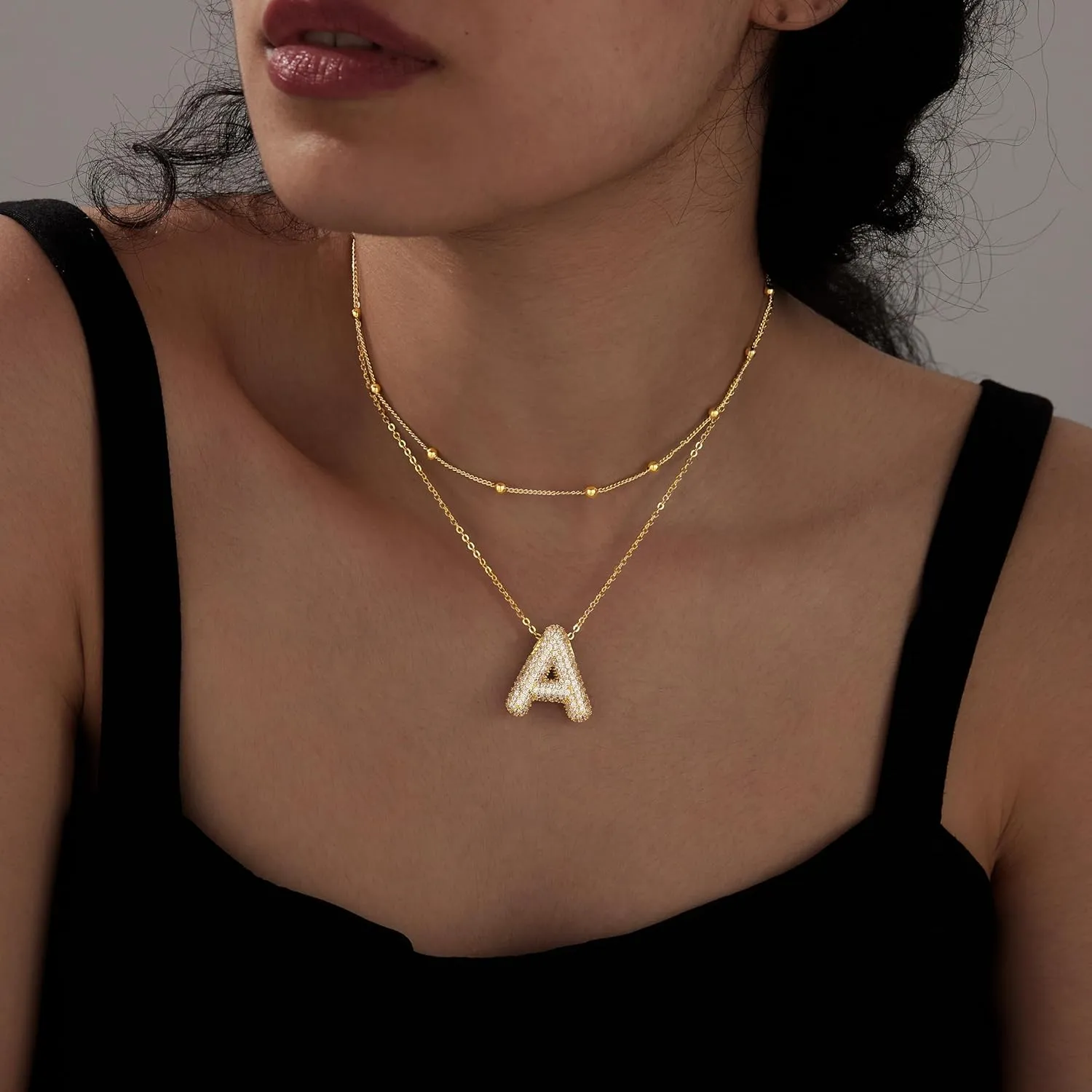 gelbesty Gold Bubble Letter Necklaces for Women,Initial Layered 14K Gold Plated Dainty Balloon Choker Necklace,Trendy Cute Chunky Cubic Zirconia Alphabet 26 A-Z Pendant Jewelry Gifts for Women