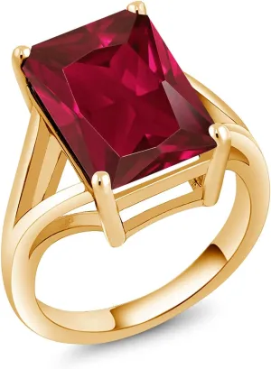 Gem Stone King 14X10MM Emerald Cut Gemstone Birthstone Solitaire Engagement Ring For Women | 18K Yellow Gold Plated Silver | Wedding Anniversary Ring For Women | Available In Size 5, 6, 7, 8, 9