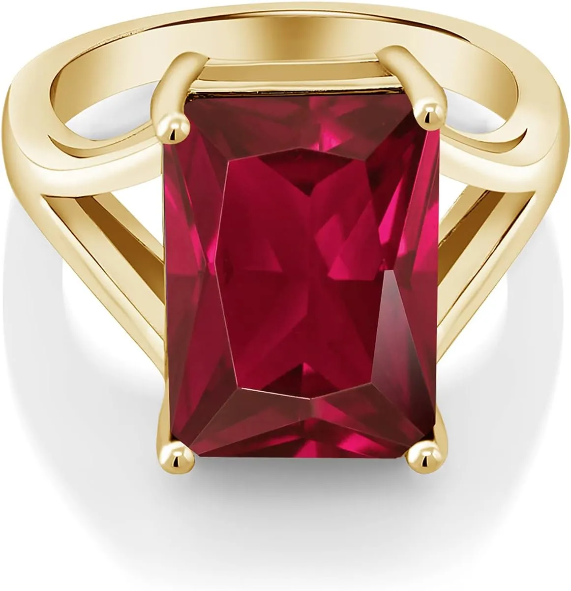 Gem Stone King 14X10MM Emerald Cut Gemstone Birthstone Solitaire Engagement Ring For Women | 18K Yellow Gold Plated Silver | Wedding Anniversary Ring For Women | Available In Size 5, 6, 7, 8, 9