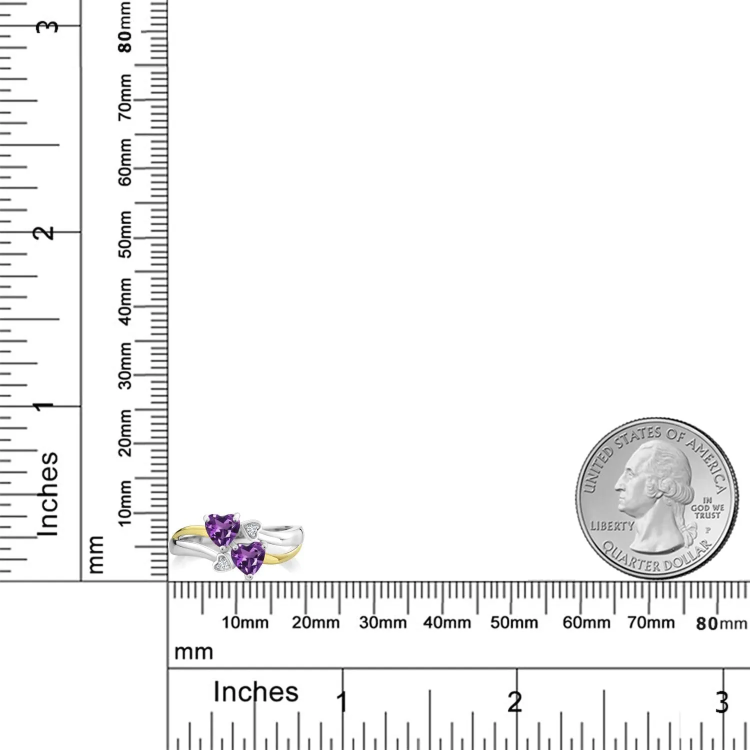 Gem Stone King 925 Silver and 10K Yellow Gold Purple Amethyst and White Lab Grown Diamond Ring For Women (0.86 Cttw, February Birthstone, Heart Shape 5MM, Available in Size 5,6,7,8,9)