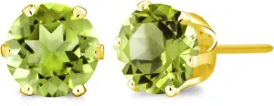 Gem Stone King Natural Green Peridot Earrings | Round 6MM | 1.60 Cttw | Gemstone Birthstone | Yellow Gold Plated Stud Earrings For Women Men