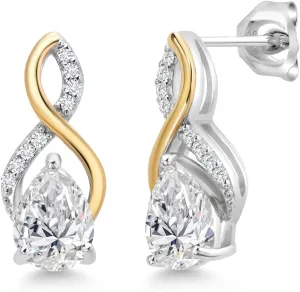 Gem Stone King Teardrop Drop Dangle Earrings For Women | 925 Sterling Silver and 10K Yellow Gold | Pear Shape Gemstone Birthstone and White Lab Grown Diamond