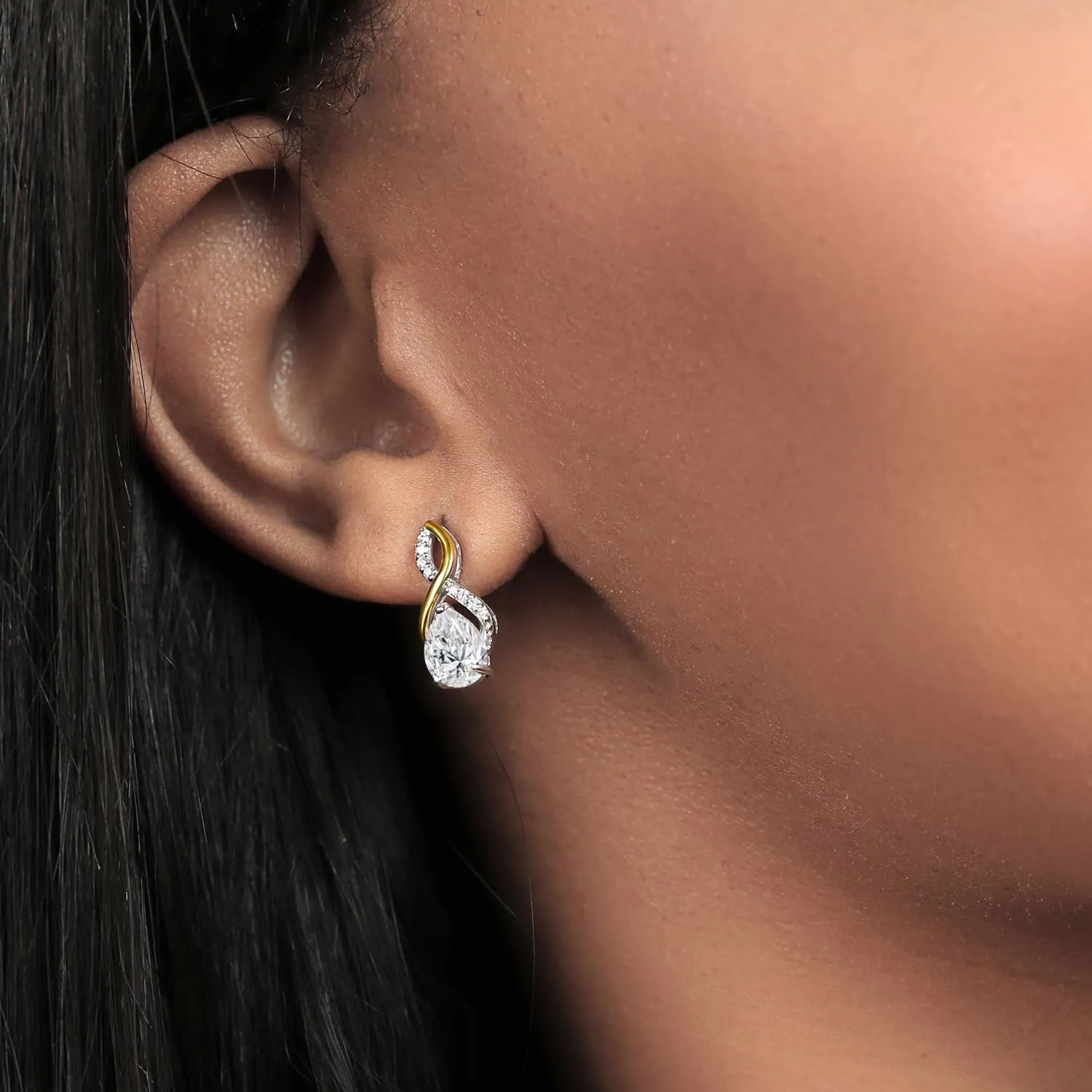 Gem Stone King Teardrop Drop Dangle Earrings For Women | 925 Sterling Silver and 10K Yellow Gold | Pear Shape Gemstone Birthstone and White Lab Grown Diamond
