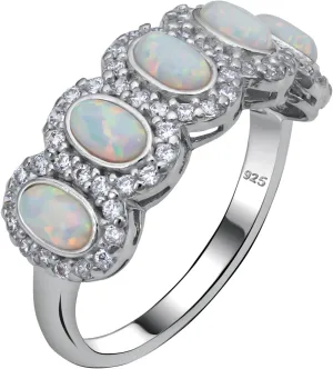 Genuine Solid 925 Sterling Silver Simulated Round Fire Opal CZ Accents Halo Ring, Engagement Promise Wedding Statement Birthstone Fine Ring, Gift for Women