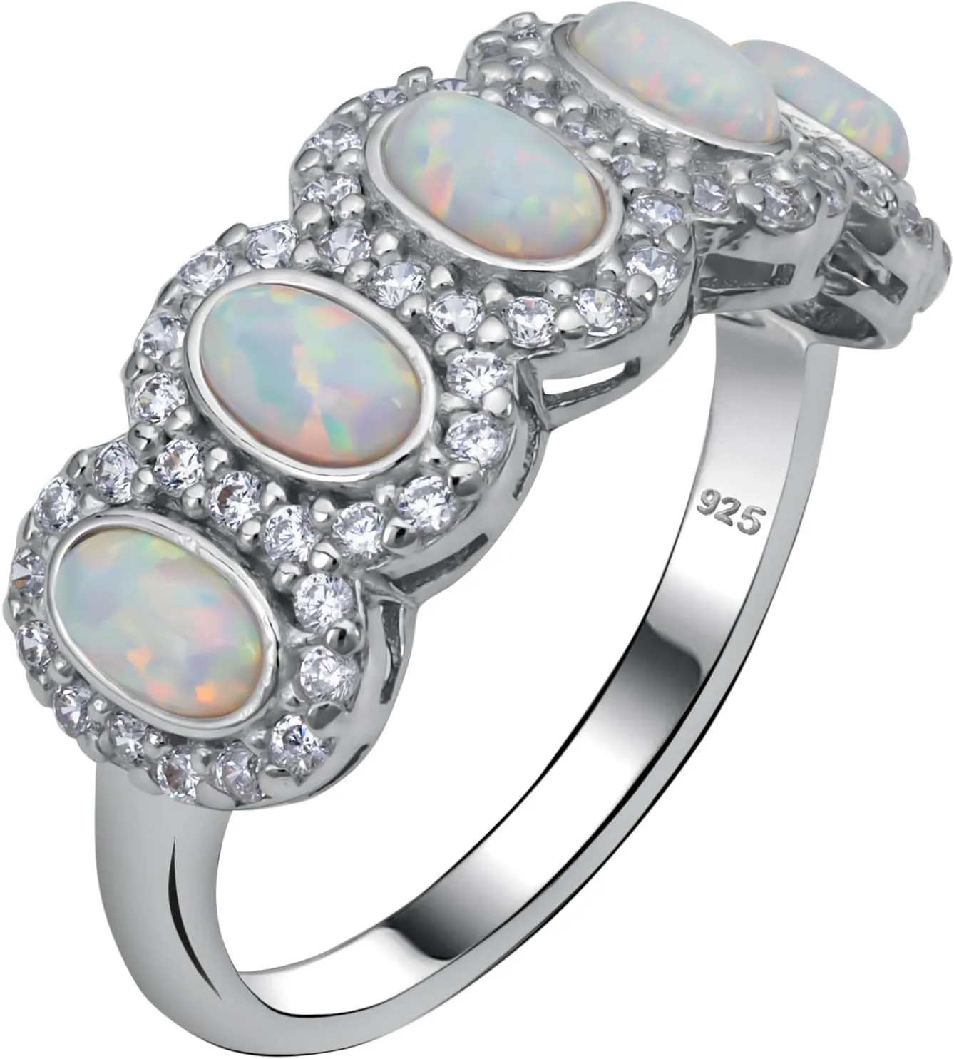 Genuine Solid 925 Sterling Silver Simulated Round Fire Opal CZ Accents Halo Ring, Engagement Promise Wedding Statement Birthstone Fine Ring, Gift for Women