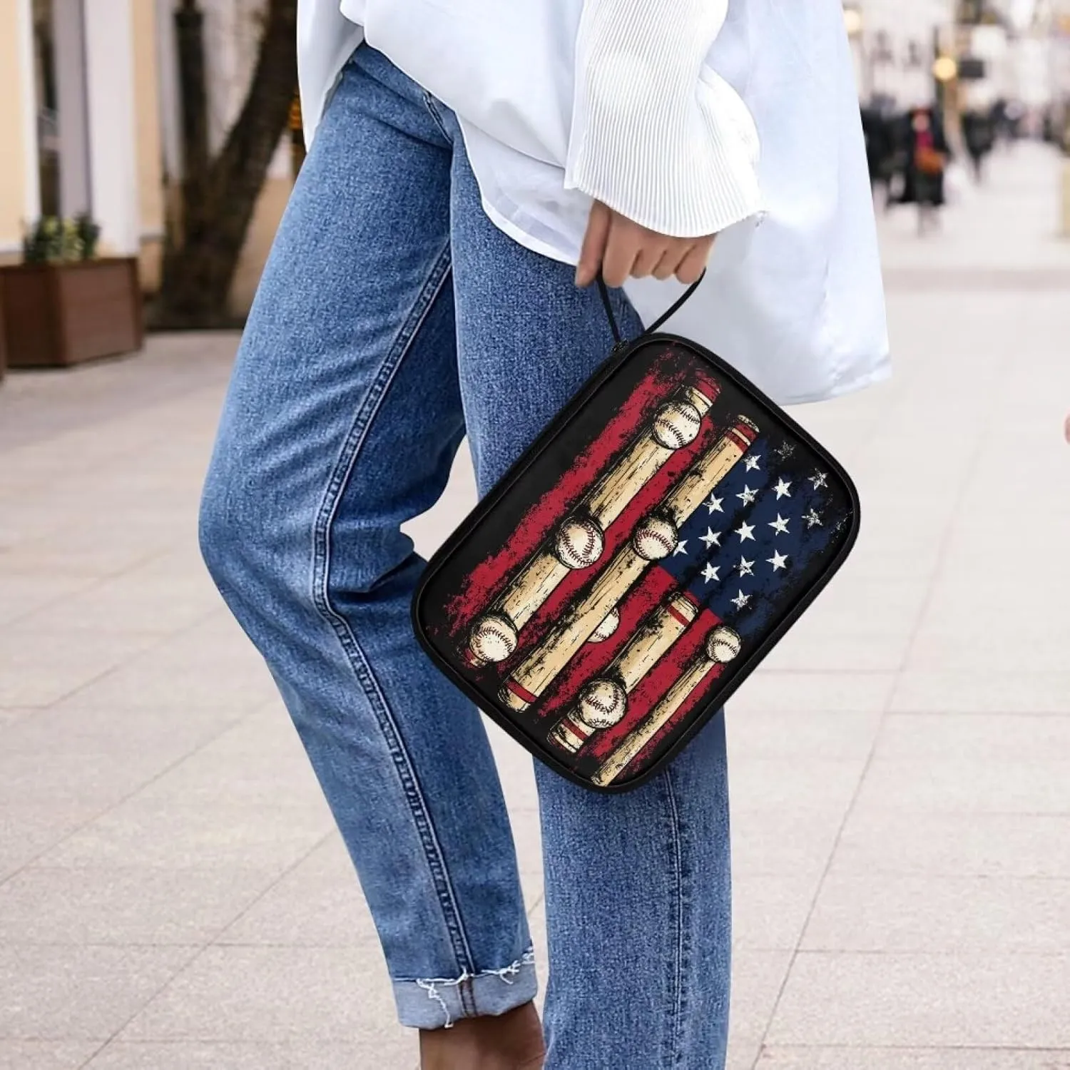 GIFTPUZZ Baseball American Flag Watch Band Holder Stores 12 Watch Bands Fit for The Most Sizes of Watch Straps Polyester Organizer Bags Only