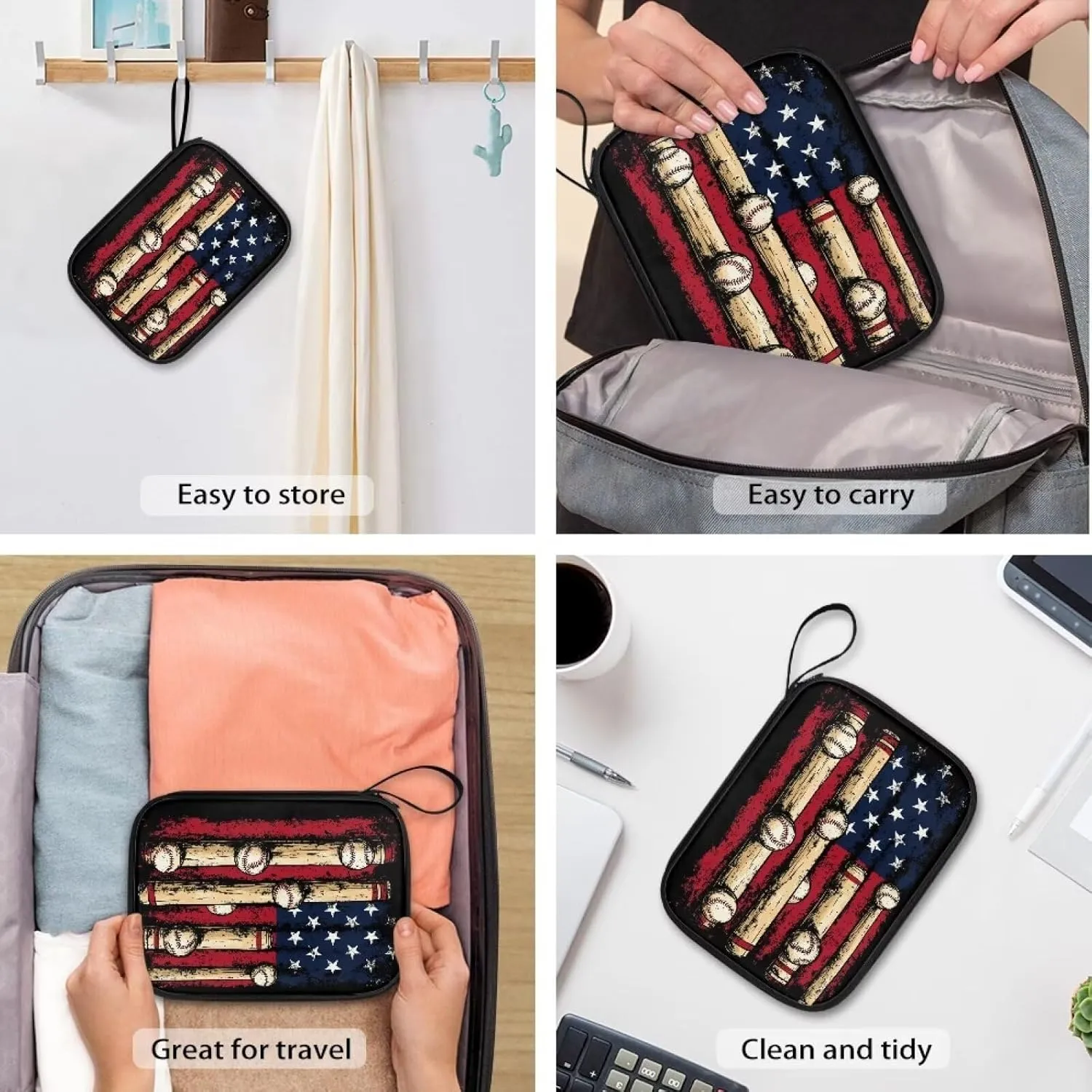 GIFTPUZZ Baseball American Flag Watch Band Holder Stores 12 Watch Bands Fit for The Most Sizes of Watch Straps Polyester Organizer Bags Only