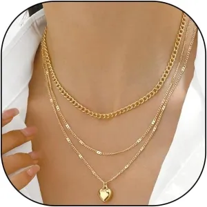 GIGB PBDK 3pcs Gold Plated Layered Necklaces for Women,Dainty Heart Round Pendant Stackable Cuban Link Twisted Chain Choker Necklaces,Trendy Boho Jewelry Gifts