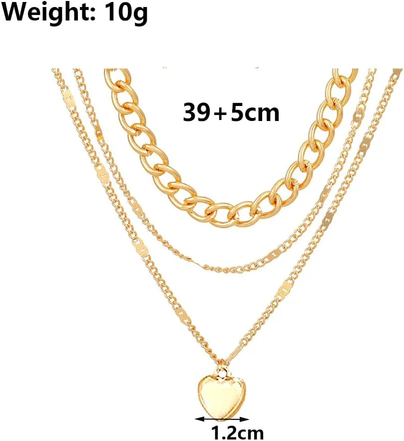 GIGB PBDK 3pcs Gold Plated Layered Necklaces for Women,Dainty Heart Round Pendant Stackable Cuban Link Twisted Chain Choker Necklaces,Trendy Boho Jewelry Gifts