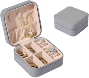 Girls Small Leather Jewelry Boxes for Travel (Grey)