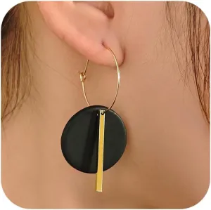 GLUBU Hoop Earrings for Women Dangle Earrings With Gold Hoop Lightweight Black Brown Pink Dangle Earrings Handmade Polymer Clay Earrings Hypoallergenic Earring for Women