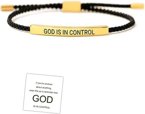 God Is In Control Tube WWJD Bracelets for Women Men, Handmade Braided Adjustable Fashion Inspirational God Bracelets, Stainless Steel Jesus Bracelets Christmas/Birthday Gifts For Teen Girls Boys