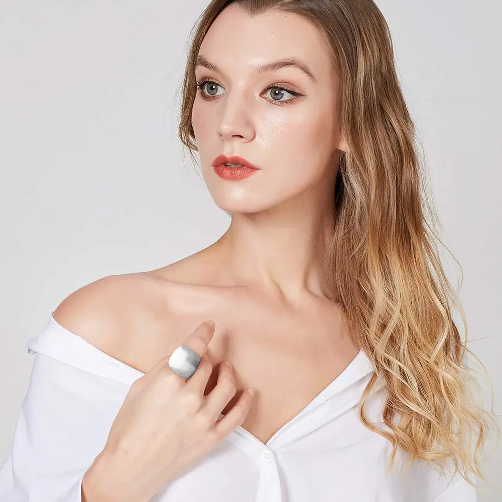 Gold and Silver Rings for Women, Chunky Signet Statement Rings Gold Plated Band Ring Wide Metal Square Rings Cocktail Costume Jewelry for Her