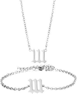 Gold Angel Number Necklace Bracelets for Women, 111 222 333 444 555 666 777 888 999 Dainty Pendants Necklace Bracelets Personalized Number Chain Necklace Bracelets set