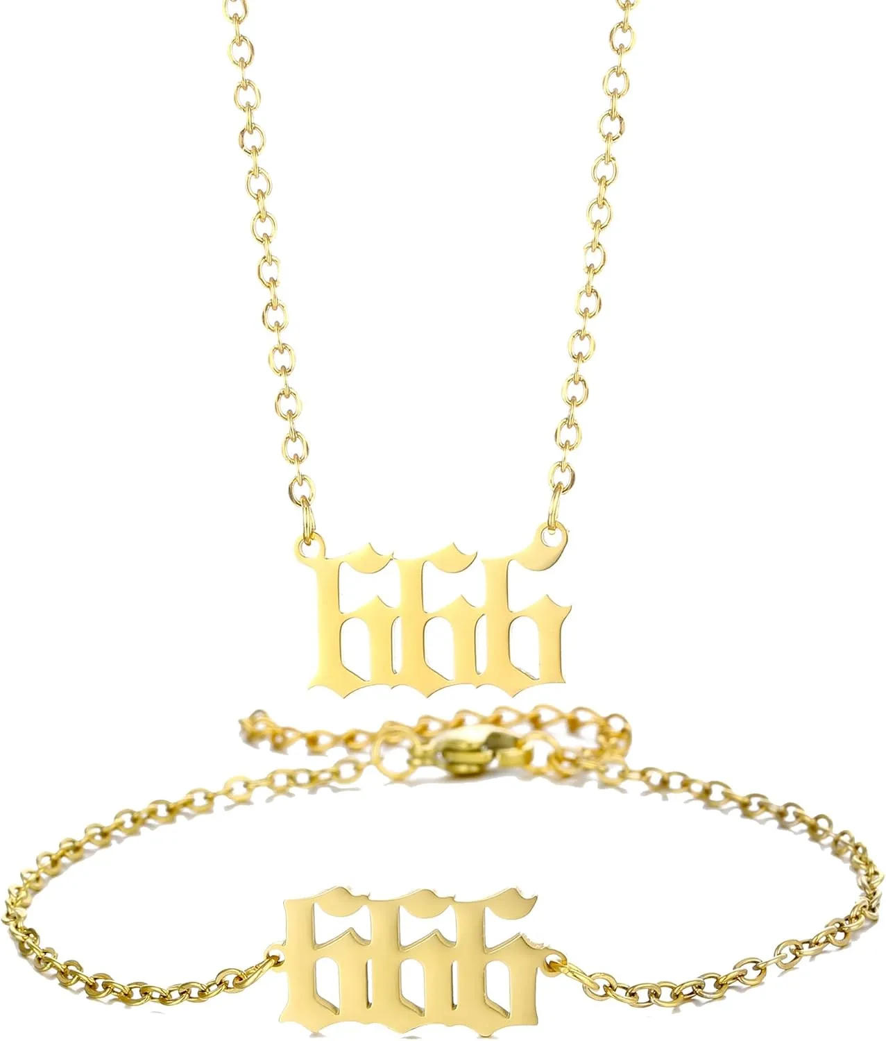 Gold Angel Number Necklace Bracelets for Women, 111 222 333 444 555 666 777 888 999 Dainty Pendants Necklace Bracelets Personalized Number Chain Necklace Bracelets set