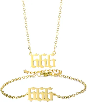Gold Angel Number Necklace Bracelets for Women, 111 222 333 444 555 666 777 888 999 Dainty Pendants Necklace Bracelets Personalized Number Chain Necklace Bracelets set