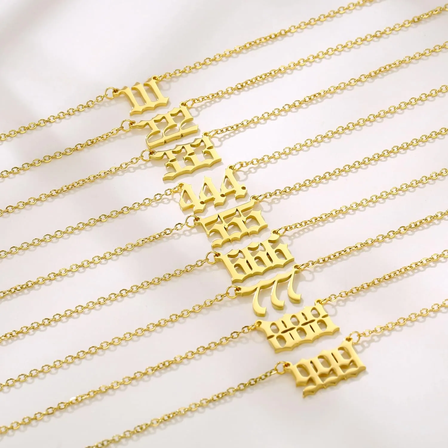 Gold Angel Number Necklace Bracelets for Women, 111 222 333 444 555 666 777 888 999 Dainty Pendants Necklace Bracelets Personalized Number Chain Necklace Bracelets set
