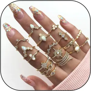 Gold Boho Vintage Knuckle Rings Set for Women,Dainty Rhinestone Stackable Midi Joint Finger Rings Fashion Hollow Heart Butterfly Leaf Rings Pack Jewelry Gifts