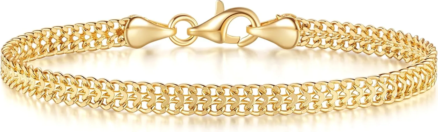 Gold Bracelets for Women Non Tarnish Gold Bracelets for Men Classical 4.6mm Wide Mesh Chain Gold Chain Bracelet Jewelry Presents for Women (6.5/7/7.5/8/9in) (8)