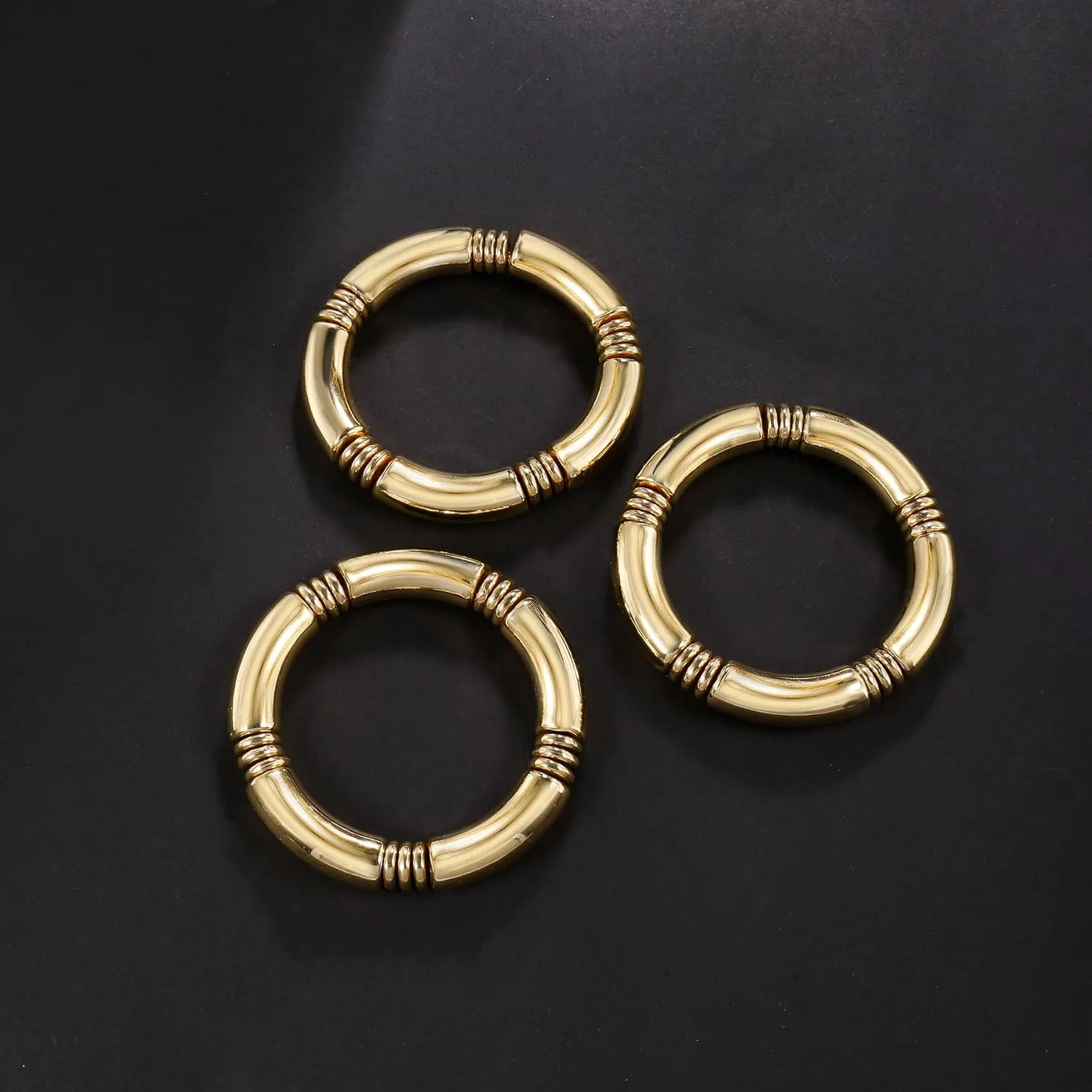 Gold Chunky Bangles Bracelets For Women 14k Gold Plated Stack Layered Curved Bamboo Tube Stretch Bracelets Gift Jewelry