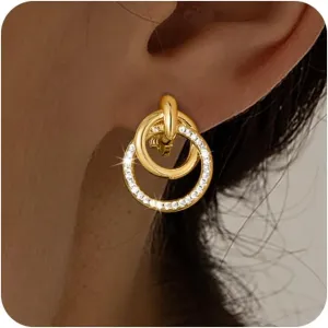 Gold Chunky Clip On Earrings for Women 14k Gold Knot Link Clip Earrings Silver Rhinestone Hoop Clip On Earrings Jewelry for Women