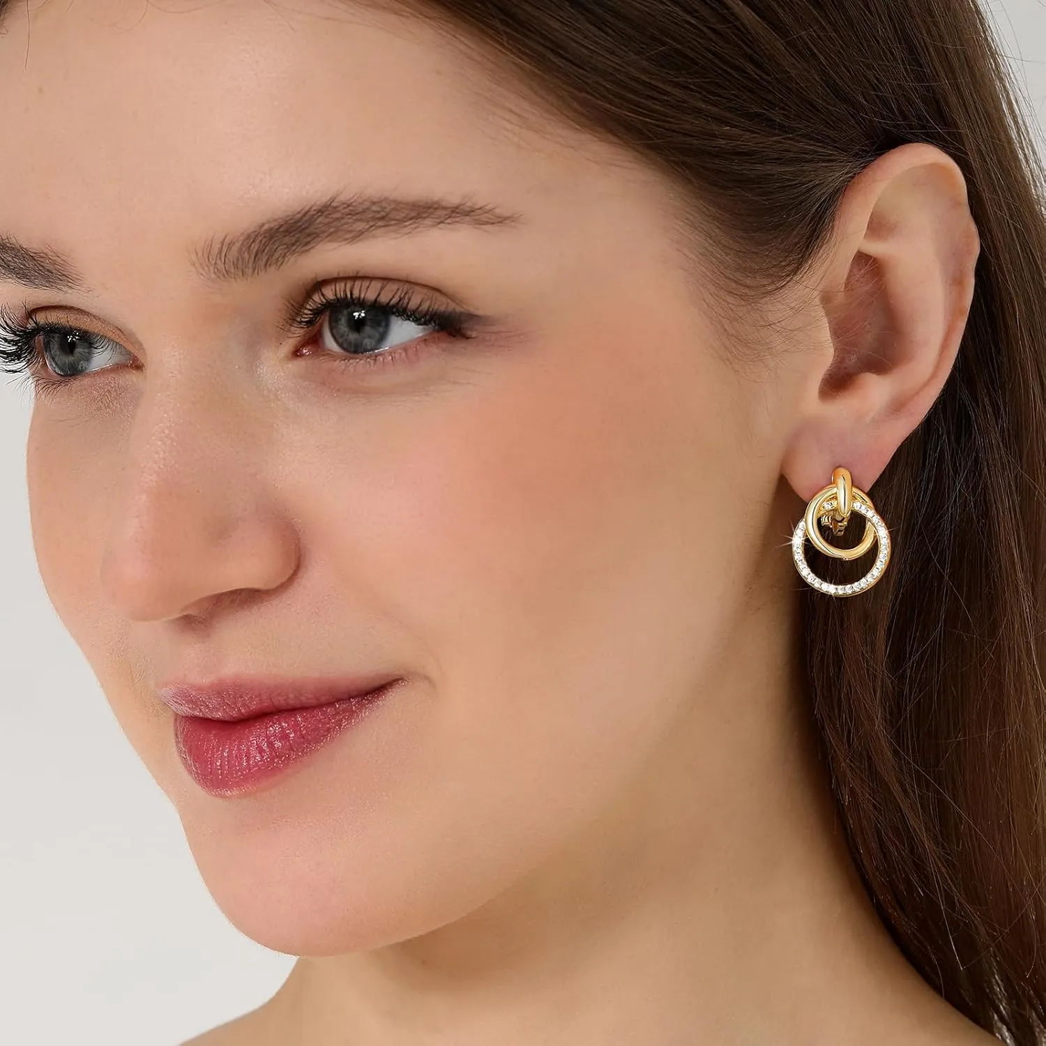 Gold Chunky Clip On Earrings for Women 14k Gold Knot Link Clip Earrings Silver Rhinestone Hoop Clip On Earrings Jewelry for Women