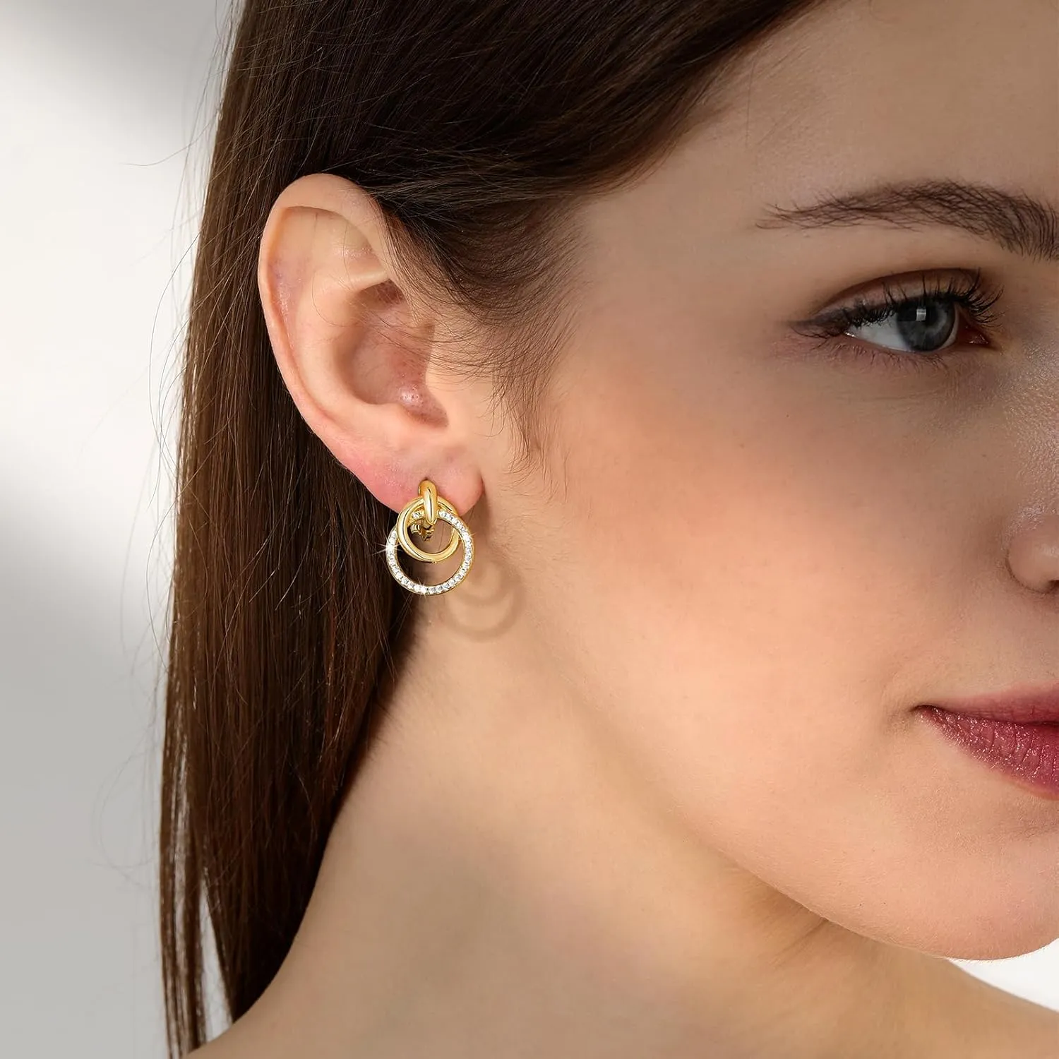 Gold Chunky Clip On Earrings for Women 14k Gold Knot Link Clip Earrings Silver Rhinestone Hoop Clip On Earrings Jewelry for Women