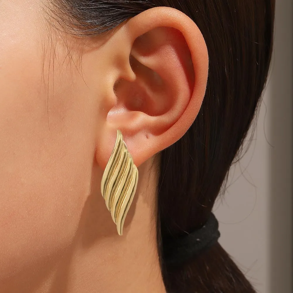 Gold Chunky Statement Earrings for Women Chunky Layered Twisted Hoop Earrings Gold Wings Textured Drop Earrings Vintage Jewelry Gift for Women