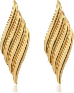 Gold Chunky Statement Earrings for Women Chunky Layered Twisted Hoop Earrings Gold Wings Textured Drop Earrings Vintage Jewelry Gift for Women
