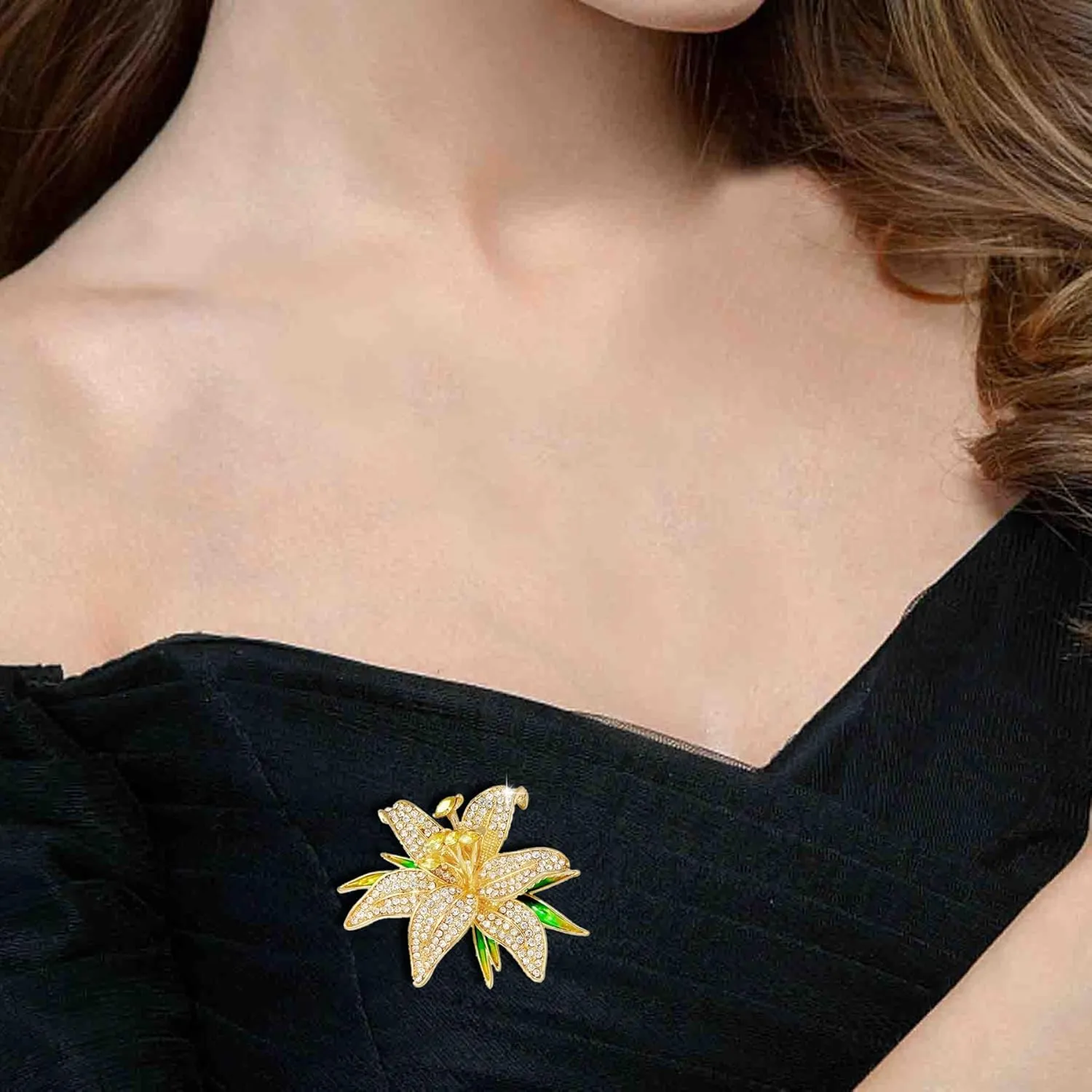Gold Crystal Flower Leaf Brooches for Womne Elegant Enamel Rhinestone Pearl Floral Brooch Pins Fashion Jewelry Brooch pin Accessories for Women Men Gift