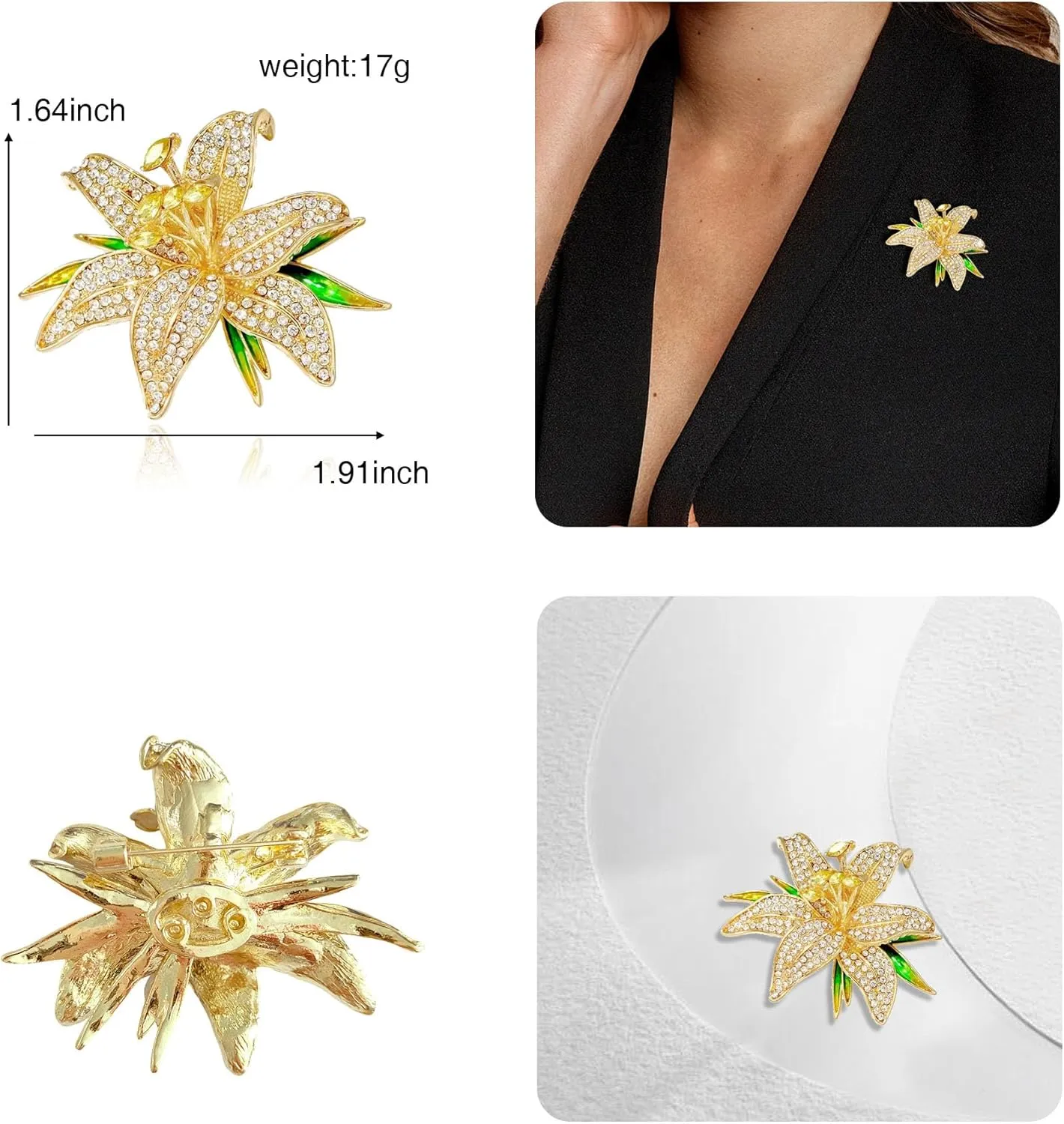 Gold Crystal Flower Leaf Brooches for Womne Elegant Enamel Rhinestone Pearl Floral Brooch Pins Fashion Jewelry Brooch pin Accessories for Women Men Gift