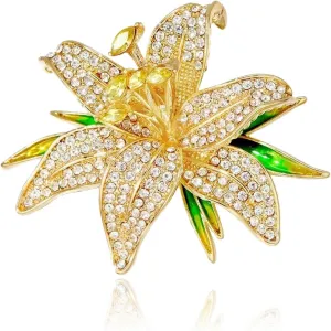 Gold Crystal Flower Leaf Brooches for Womne Elegant Enamel Rhinestone Pearl Floral Brooch Pins Fashion Jewelry Brooch pin Accessories for Women Men Gift