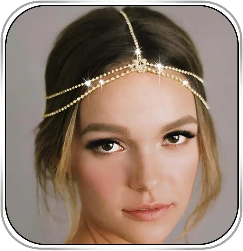 Gold Crystal Head Chain Jewelry Wedding Rhinestone Headpiece Women Headband Charming Hair Accessories