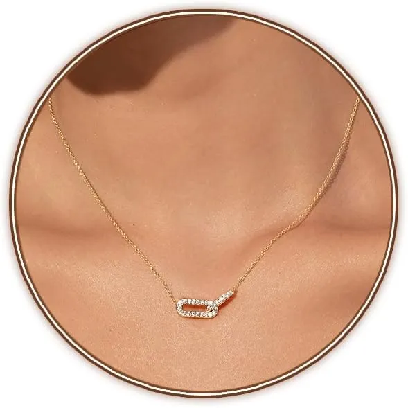 Gold Dainty Diamond Pendant Necklace for Women Simple 14K Gold Plated Paperclip Choker Necklaces Cute Minimalist Open Oval Necklaces Gold Jewelry for Women Gifts
