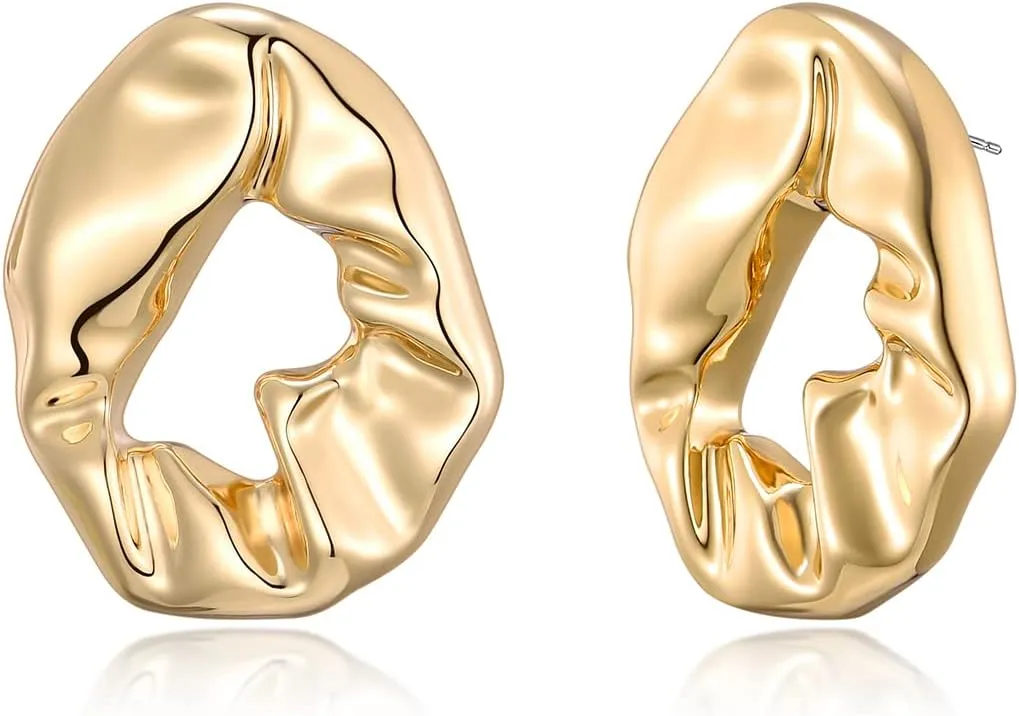 Gold Drop Earrings Geometric Hoop Earrings for Women Statement textured Dangle Earrings for Women Vintage Jewelry
