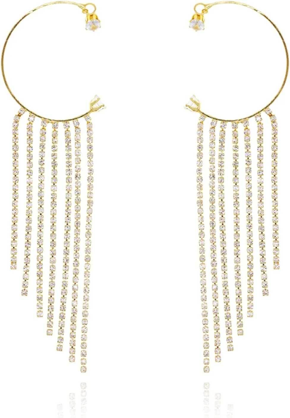 Gold Ear Cuff Earrings for Women Non Piercing Ear Climbers Earrings for Women Sparkling Tassel Earrings Rhinestone Chain Dangle Earrings for Womens